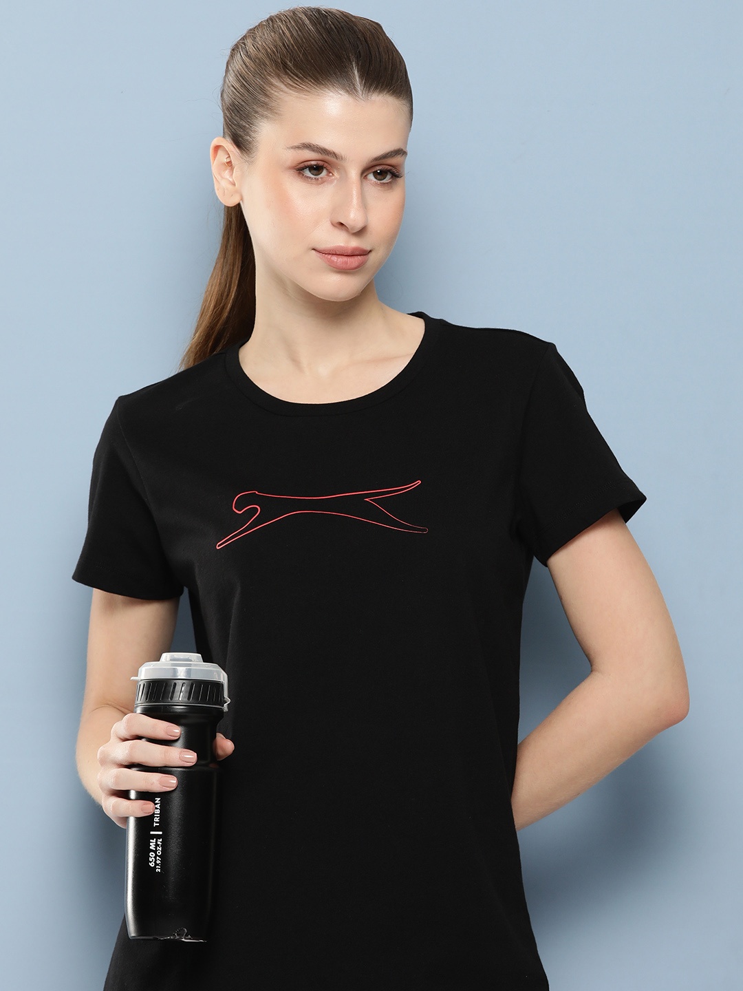 

Slazenger Women Brand Logo Printed Pure Cotton T-shirt, Black