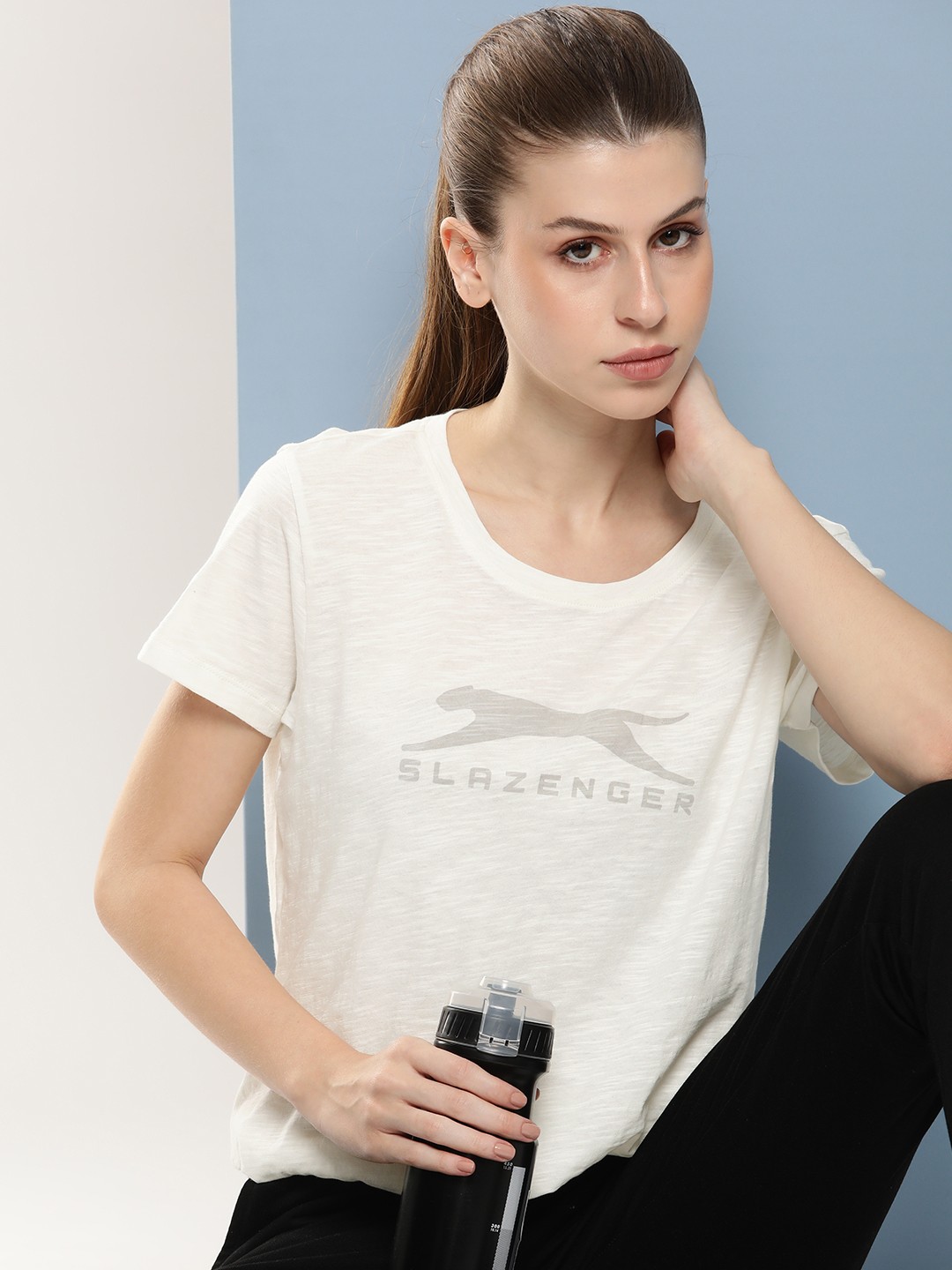 

Slazenger Women Brand Logo Printed Pure Cotton T-shirt, Off white