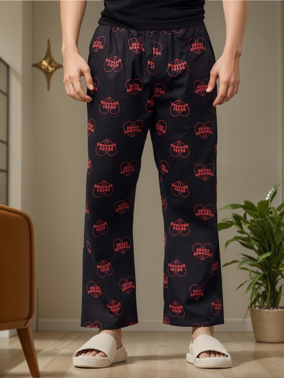 

Bewakoof Printed Cotton Lounge Pants, Black