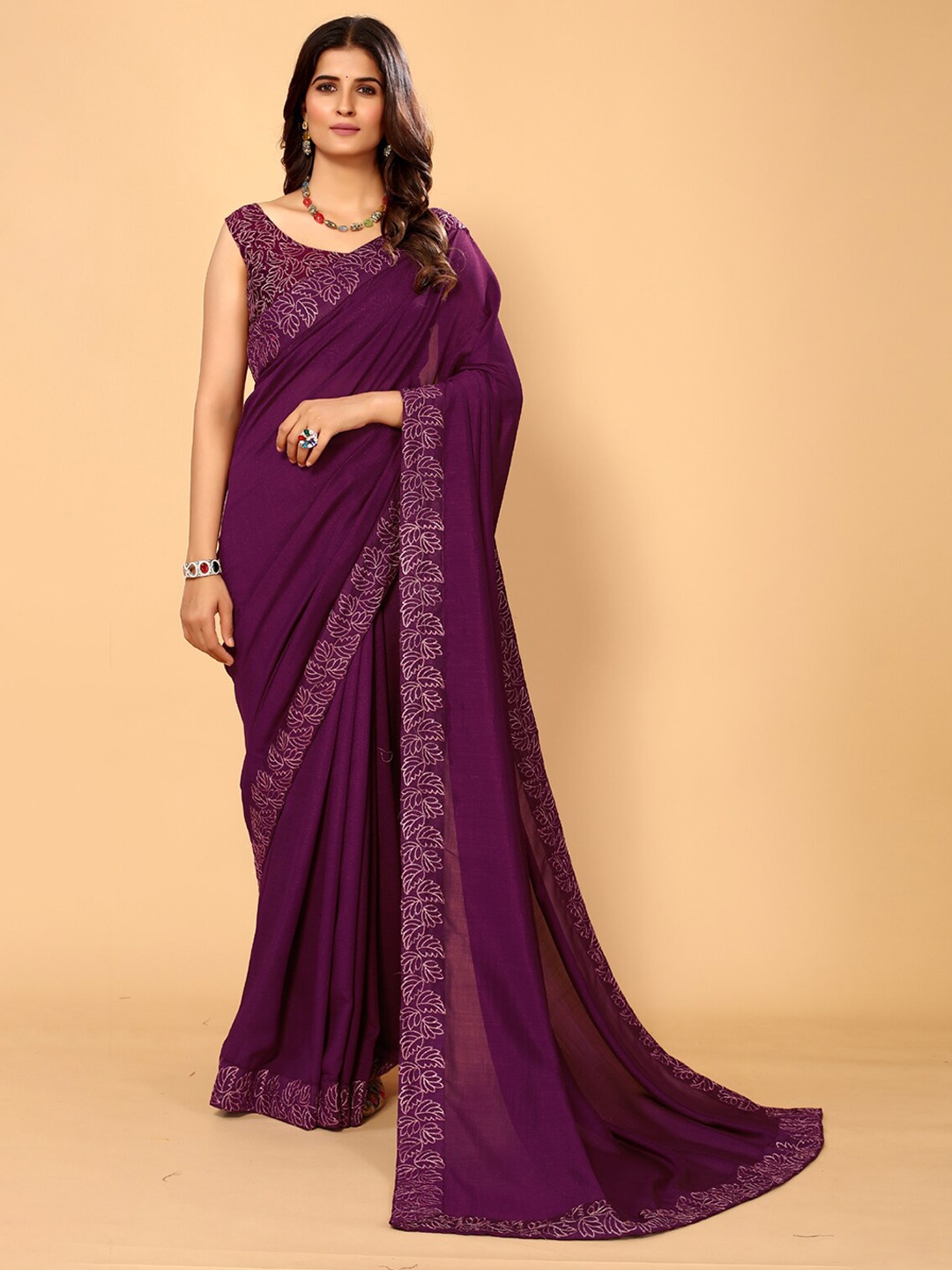 

PATLANI STYLE Embroidered Saree, Purple