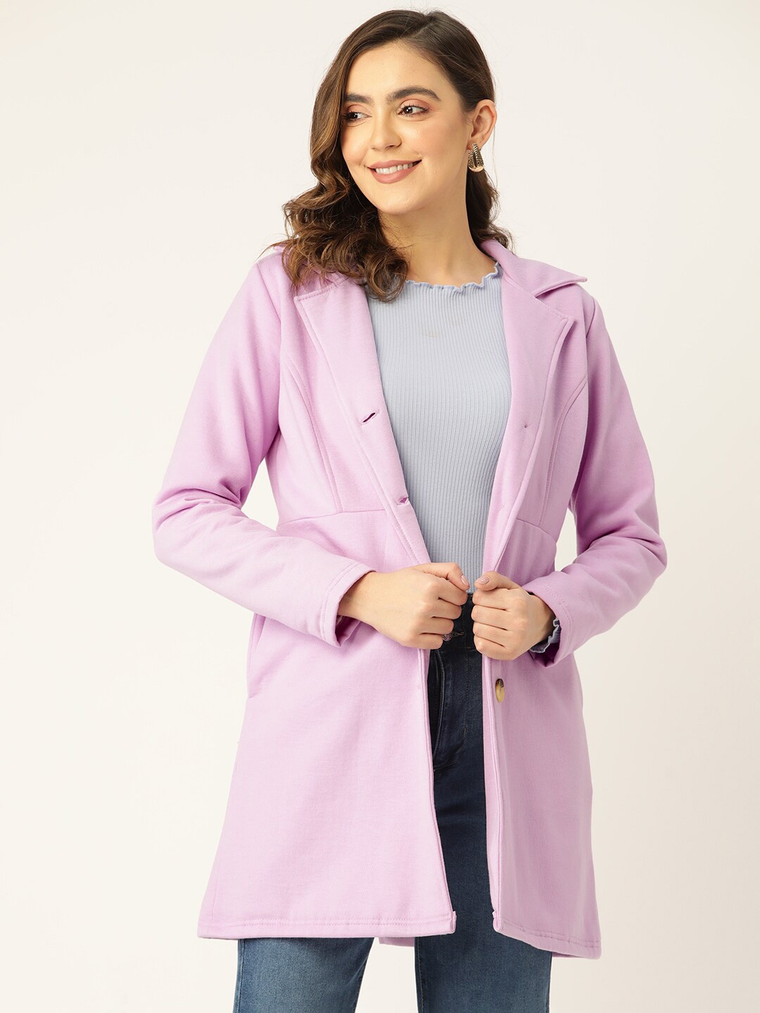 

BRINNS Notched Lapel Single-Breasted Overcoat, Lavender