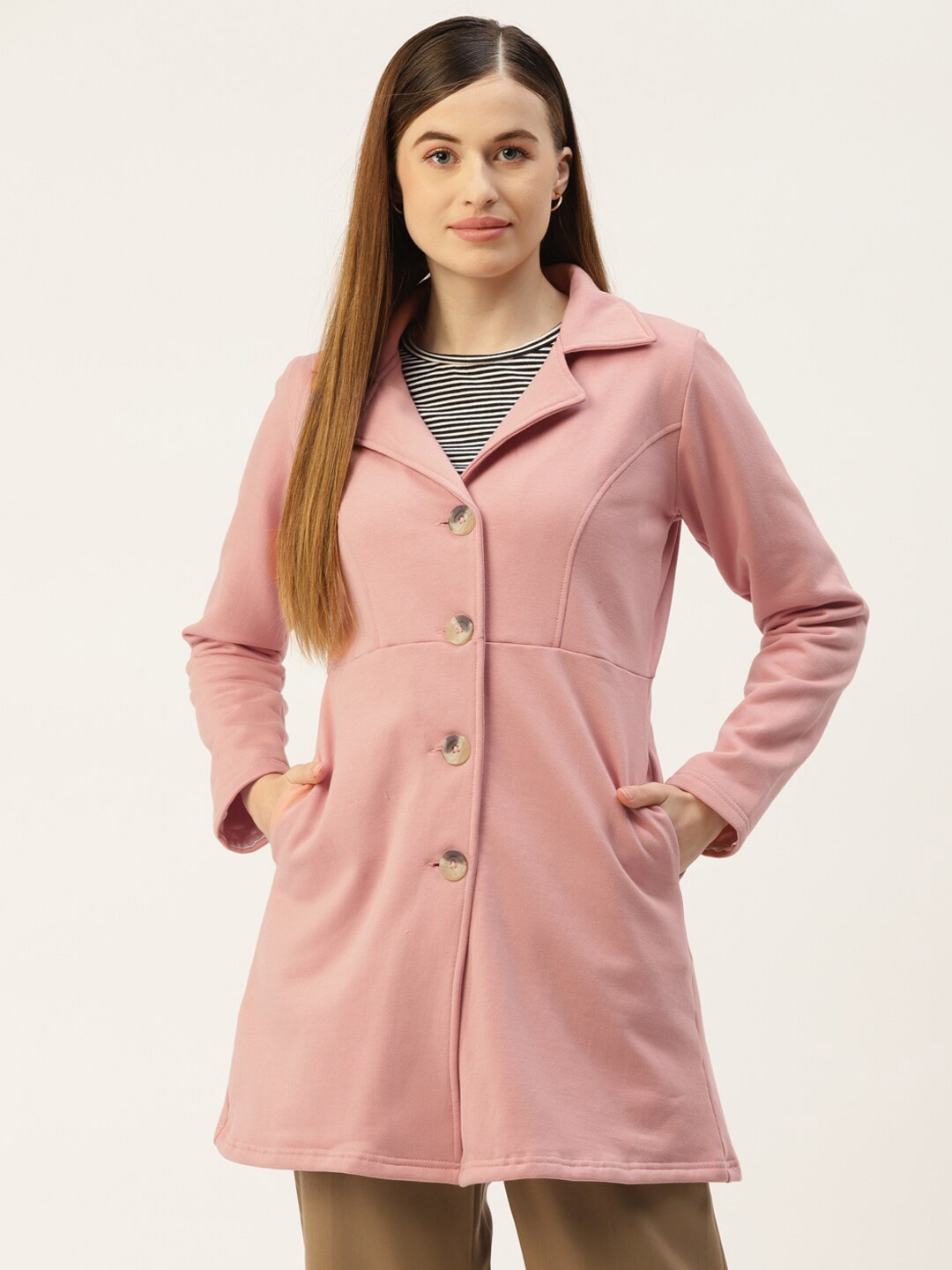 

BRINNS Notched Lapel Single-Breasted Overcoat, Pink