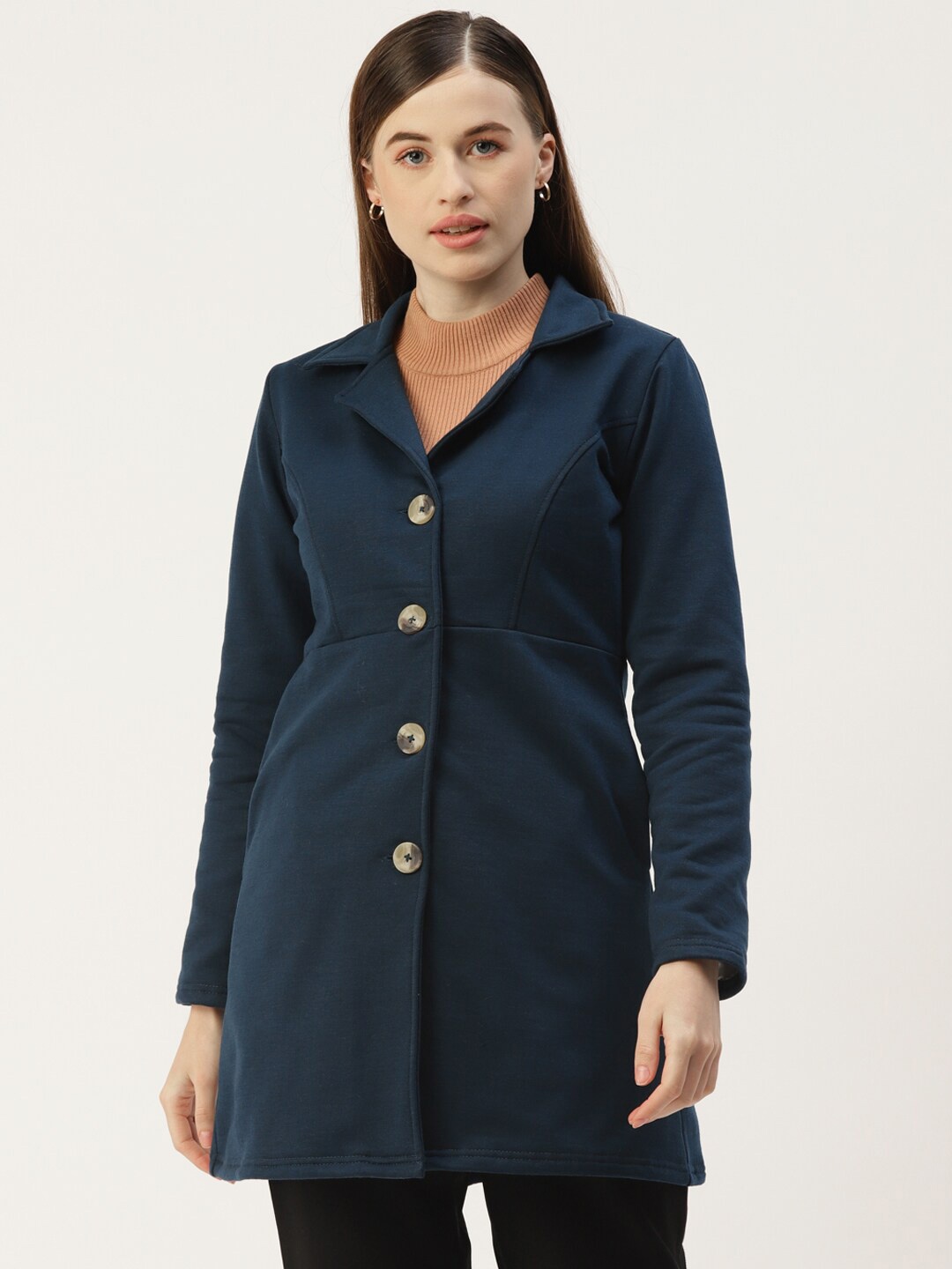 

BRINNS Notched Lapel Single-Breasted Overcoat, Teal