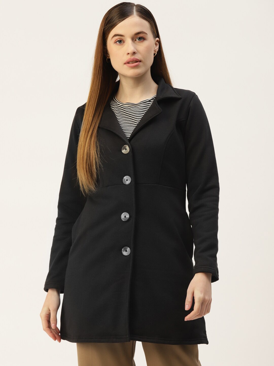 

BRINNS Notched Lapel Collar Single-Breasted OverCoat, Black