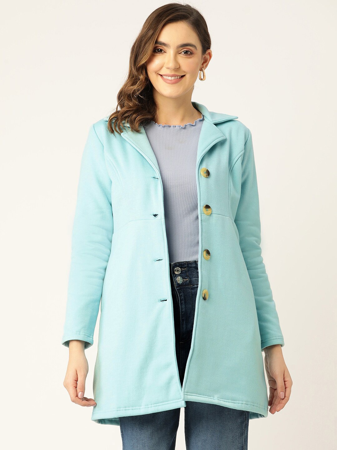 

BRINNS Notched Lapel Single-Breasted Overcoat, Turquoise blue