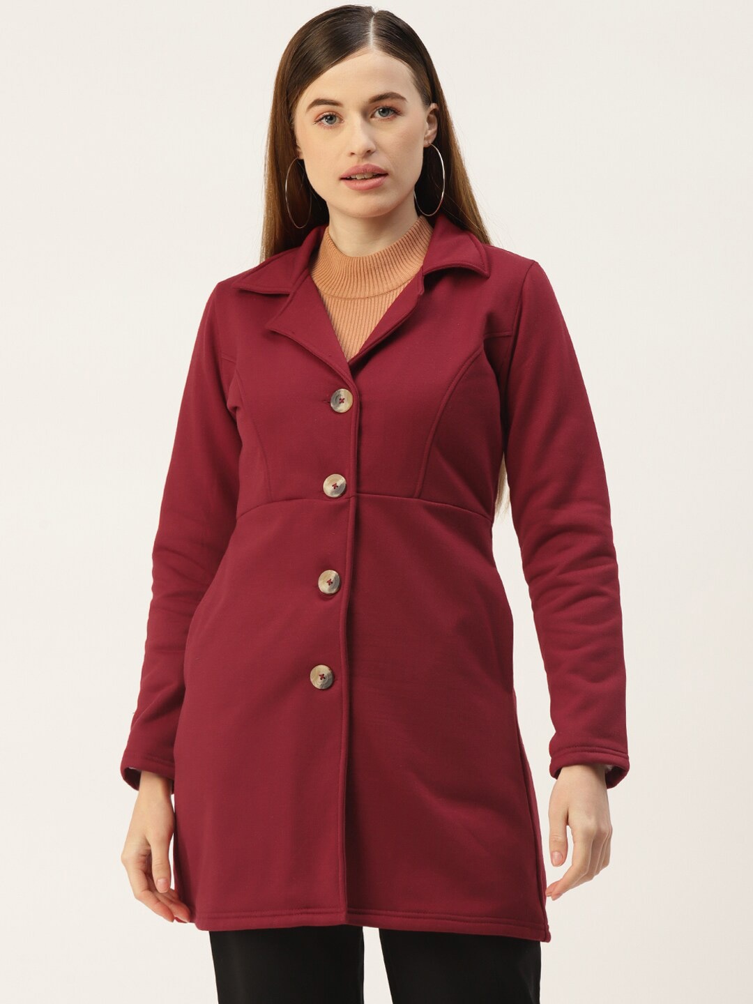 

BRINNS Notched Lapel Single-Breasted Overcoat, Maroon