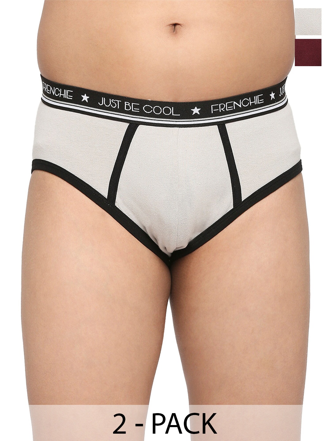

FRENCHIE Boys Pack Of 2 Cotton Basic Briefs FR-BF-U1907-1X5-Wine-LGray-XS, Burgundy