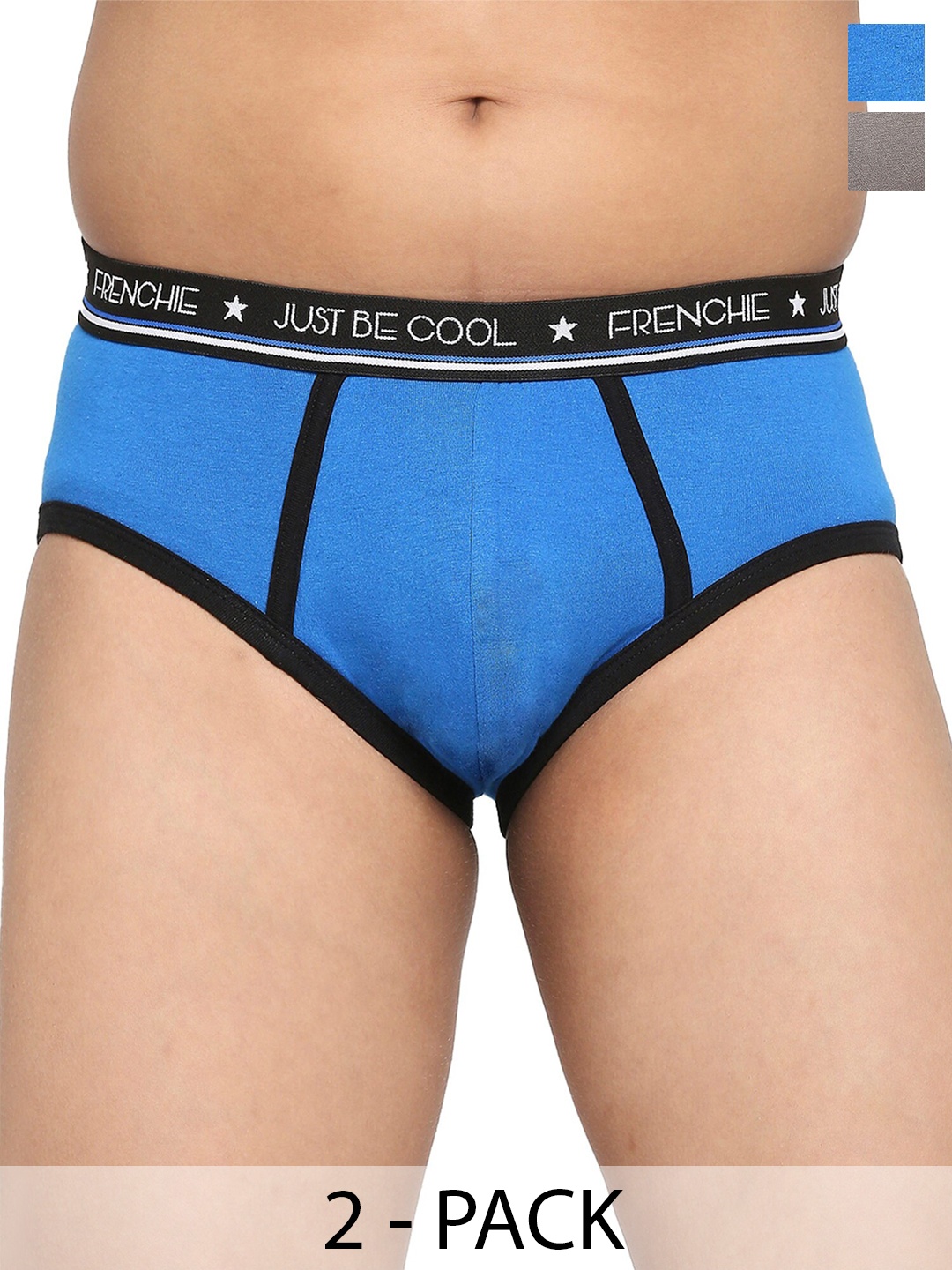 

FRENCHIE Boys Pack Of 2 Cotton Basic Briefs FR-BF-U1907-1X5-Gray-Blue-XS