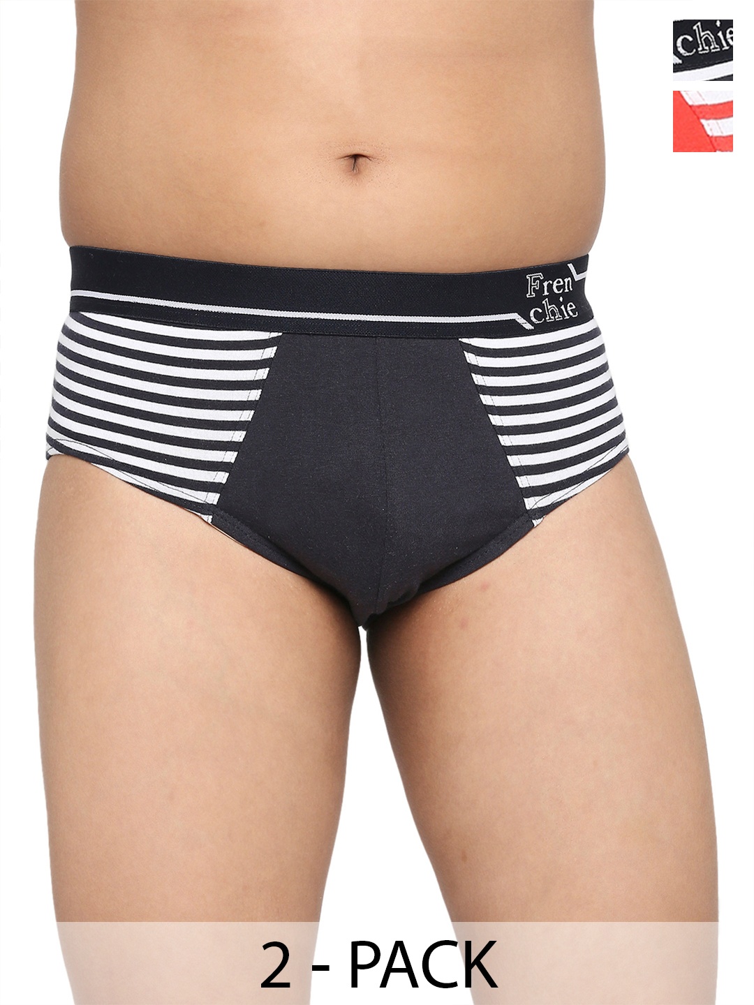 

FRENCHIE Boys Pack Of 2 Striped Cotton Basic Briefs FR-BF-U1910-1X5-Navy-Red-XS