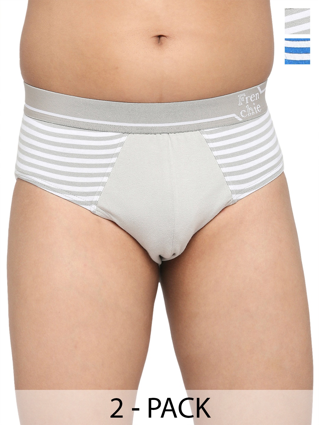 

FRENCHIE Boys Pack Of 2 Striped Cotton Anti Microbial Basic Briefs, Blue