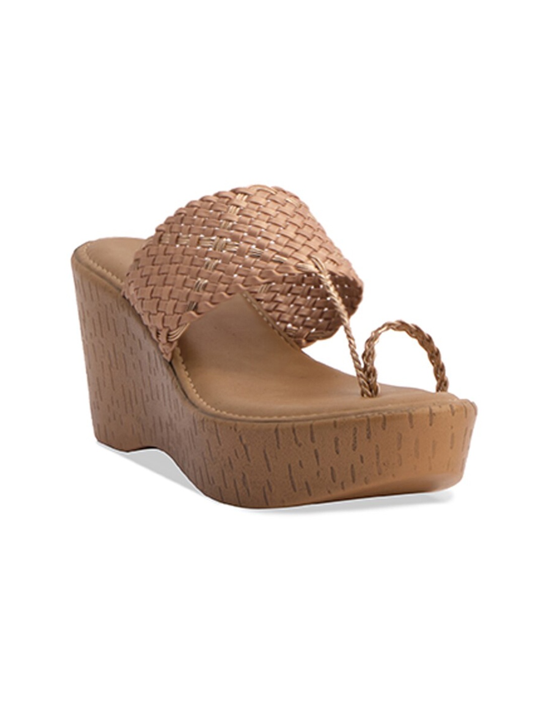 

ERIDANI Textured Open Toe Wedge Heels, Rose gold