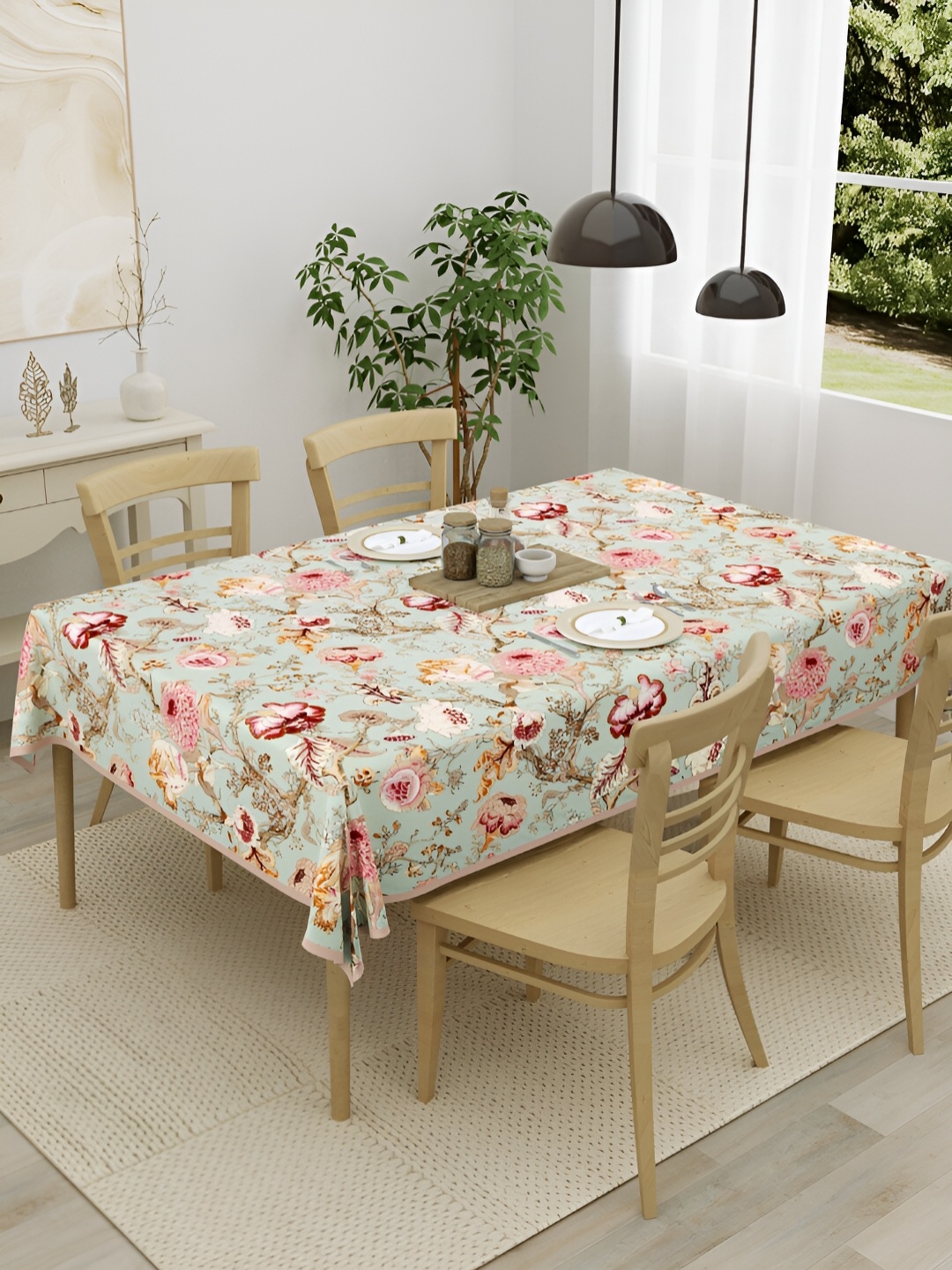 

Clasiko Green & Red Floral Cotton 4-Seater Table Cover