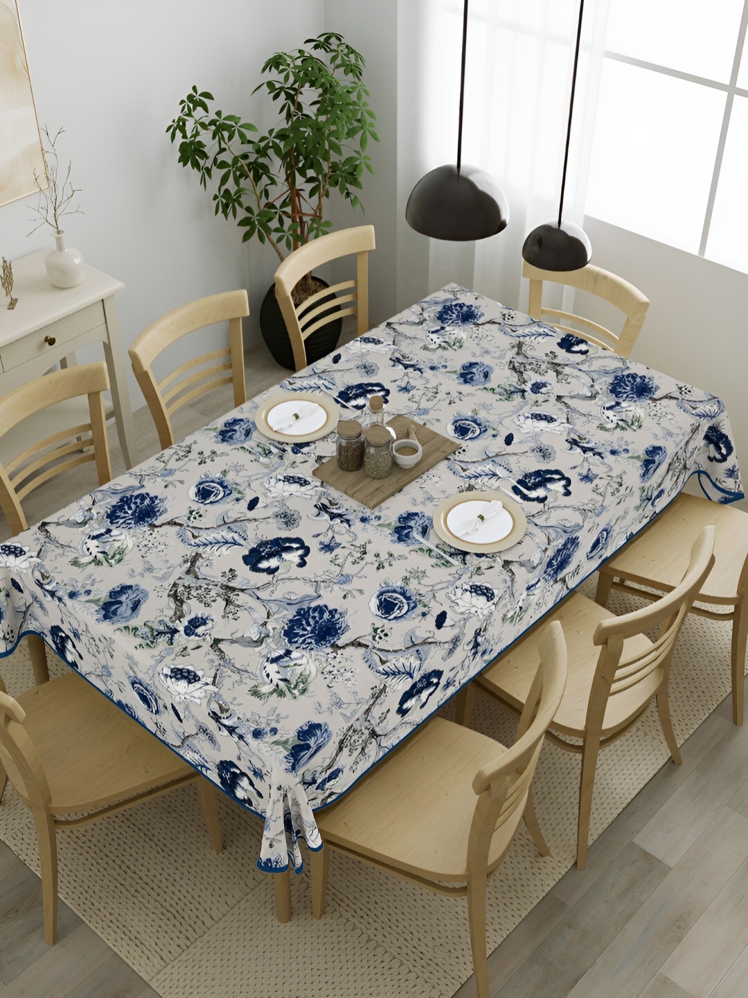 

Clasiko Blue & Grey Floral Cotton 8-Seater Table Cover