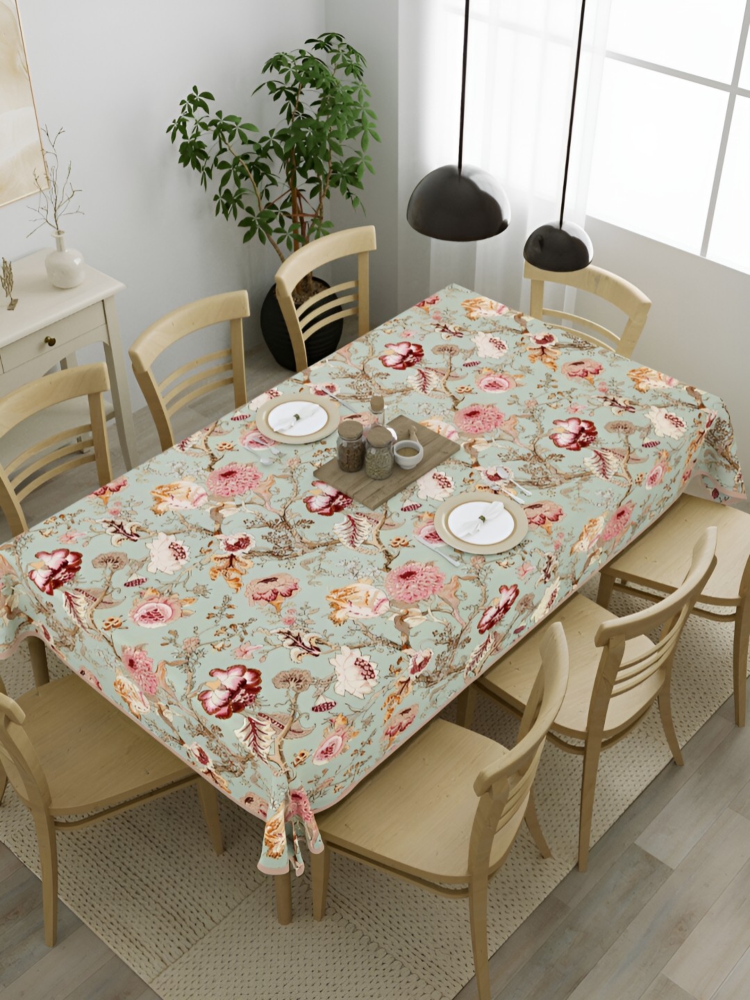 

Clasiko Green Floral Cotton Rectangle 8-Seater Table Cover