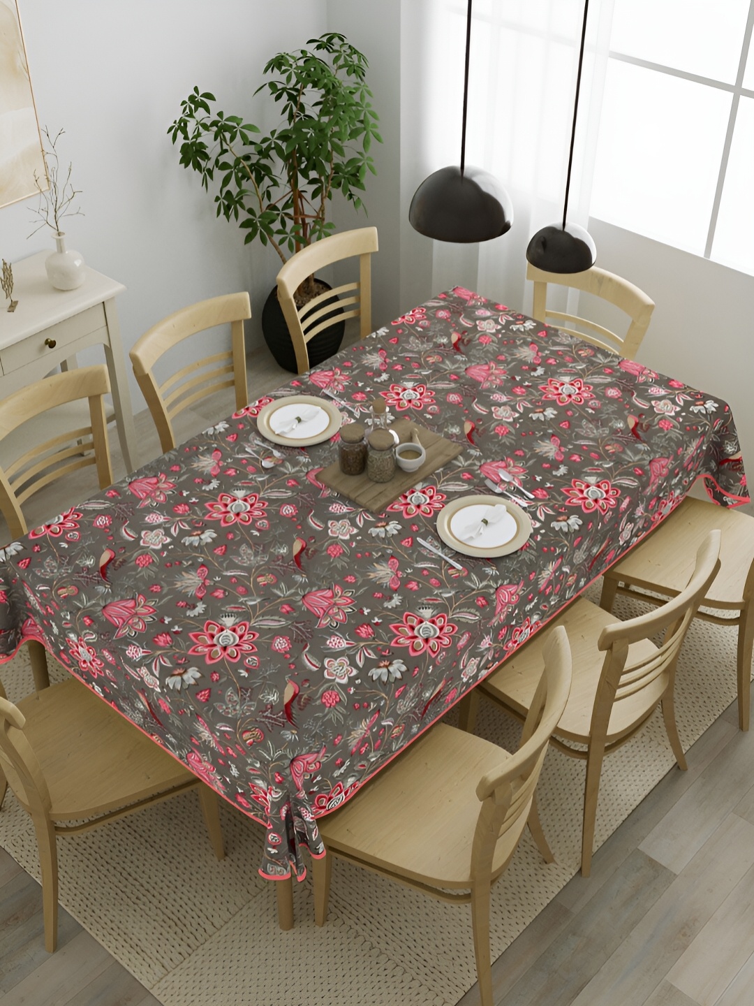 

Clasiko Pink & Grey Floral Cotton 8-Seater Table Cover