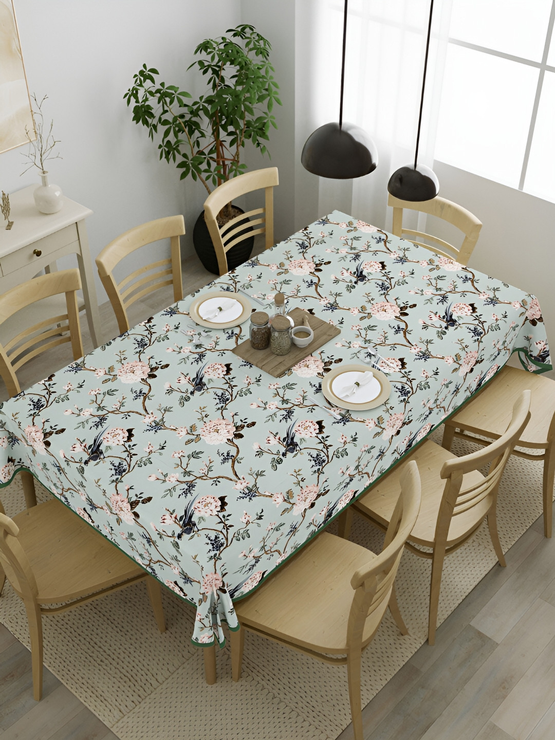 

Clasiko Peach & Grey Cotton Floral 8-Seater Table Cover