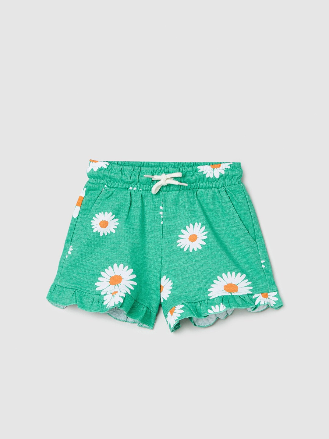 

max Girls Green Floral Printed Cotton Regular Shorts