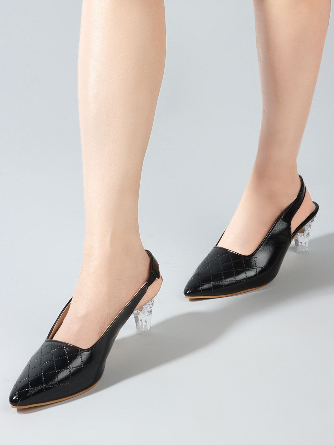 

Denill Textured Pointed Toe Block Heels, Black