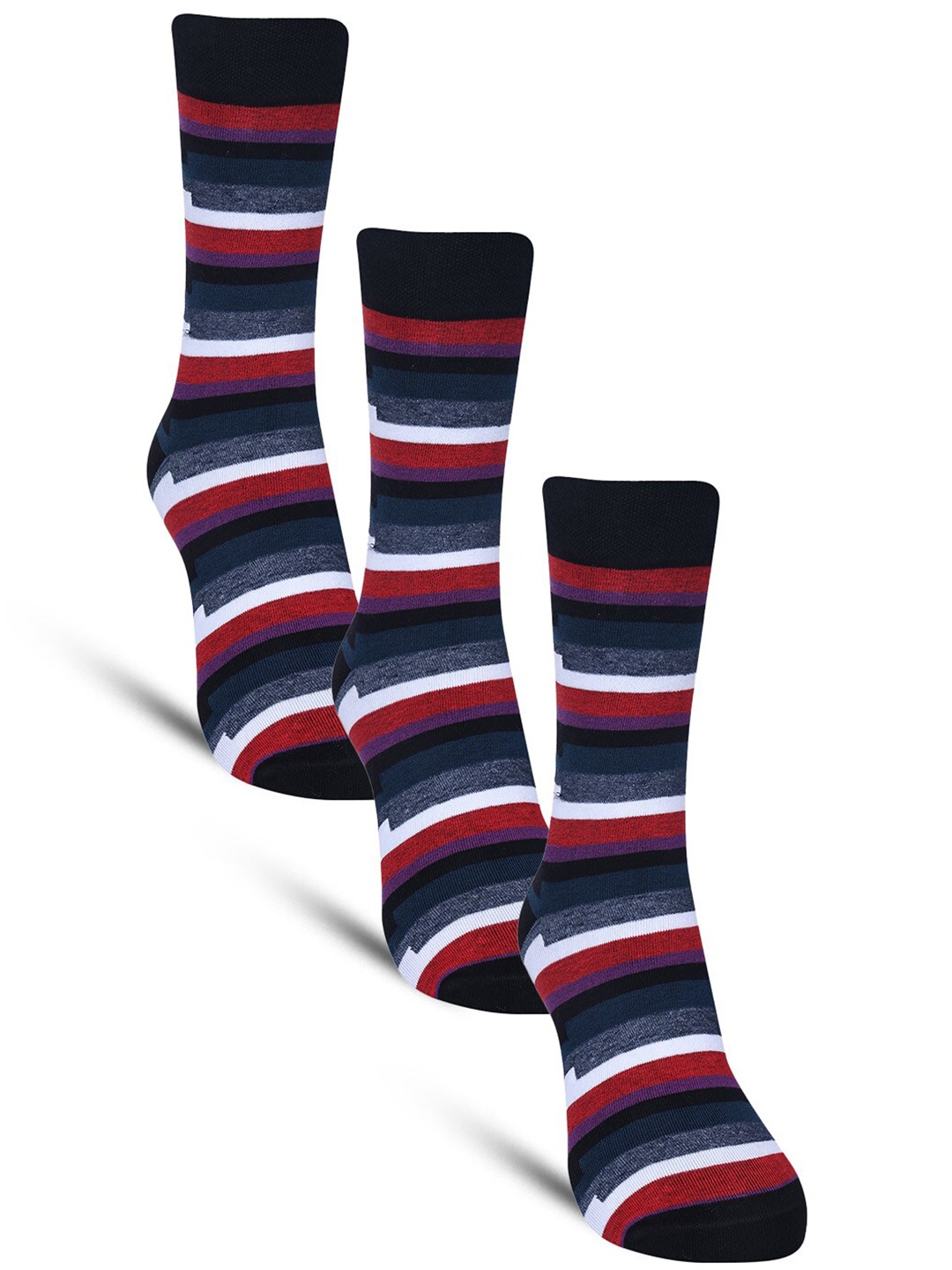 

Dollar Socks Pack Of 3 Striped Cotton Calf-Length Socks, Black