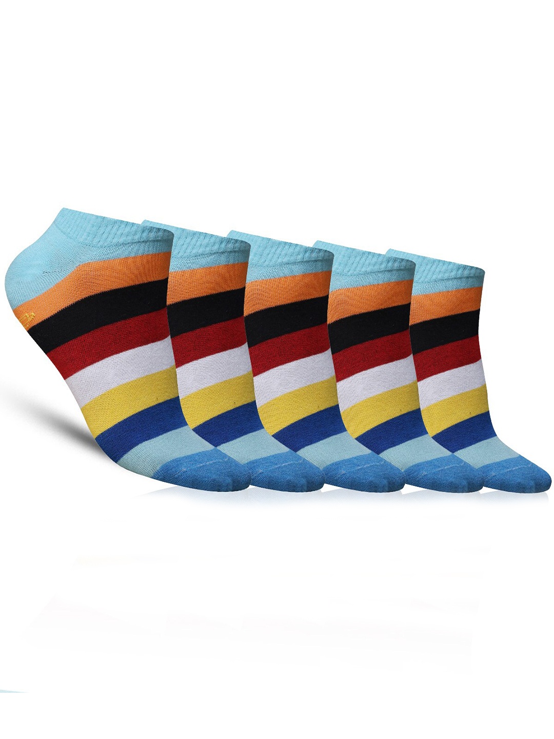 

Dollar Socks Men Pack Of 5 Striped Cotton Ankle Length Socks, Blue