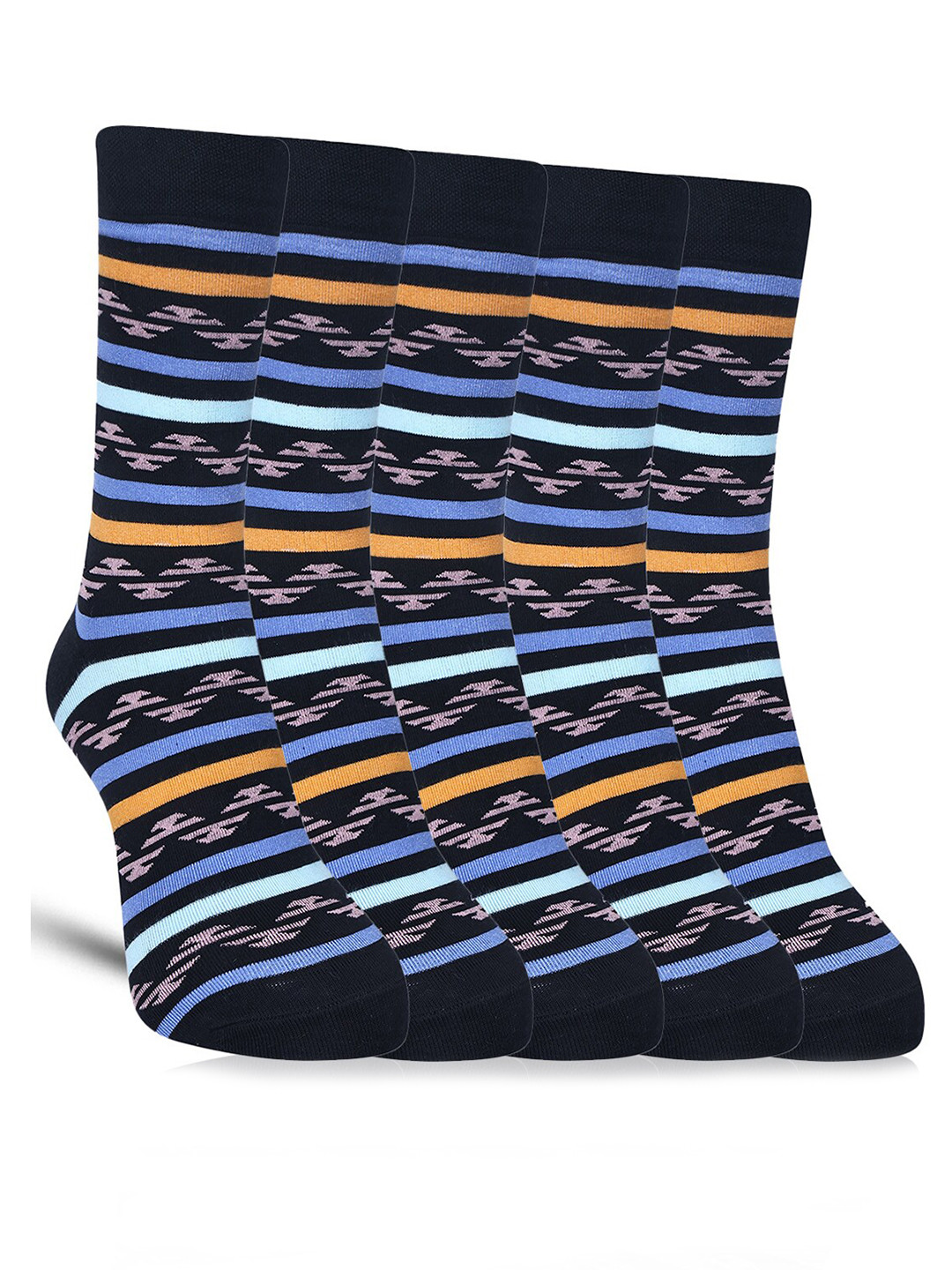 

Dollar Socks Men Pack Of 5 Patterned Cotton Calf-Length Socks, Black