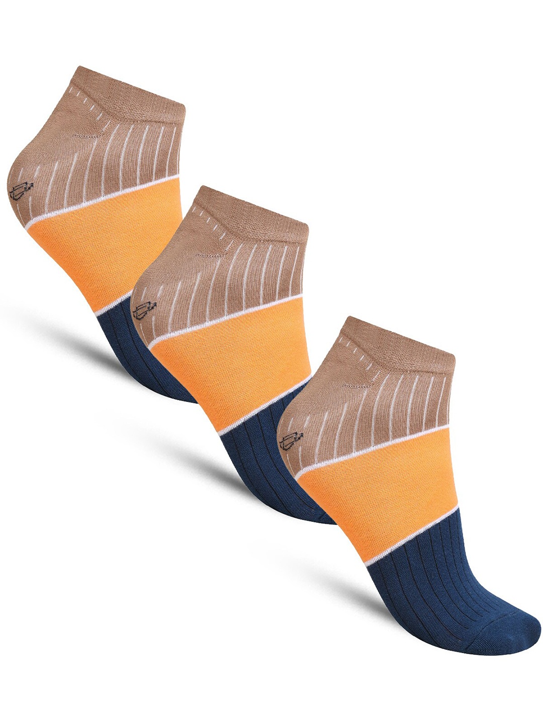 

Dollar Socks Men Pack Of 3 Patterned Cotton Ankle Length Socks, Navy blue