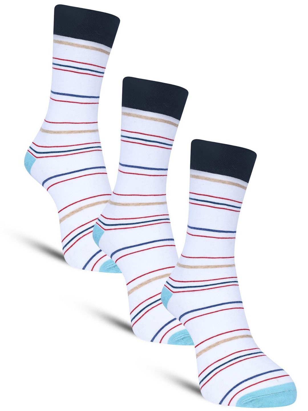 

Dollar Socks Men Pack Of 3 Patterned Calf-Length Cotton Socks, White