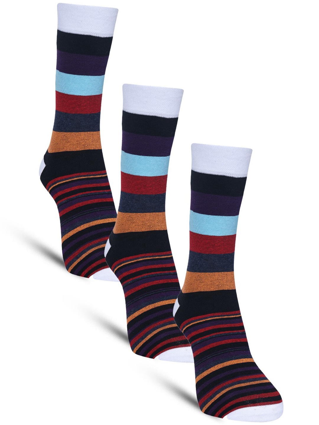 

Dollar Socks Men Pack of 3 Striped Cotton Calf Length Socks, Black