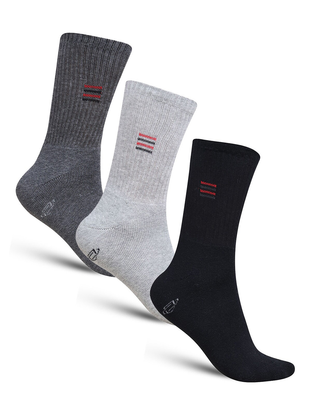 

Dollar Socks Men Pack Of 3 Patterned Cotton Calf Length Socks, Grey