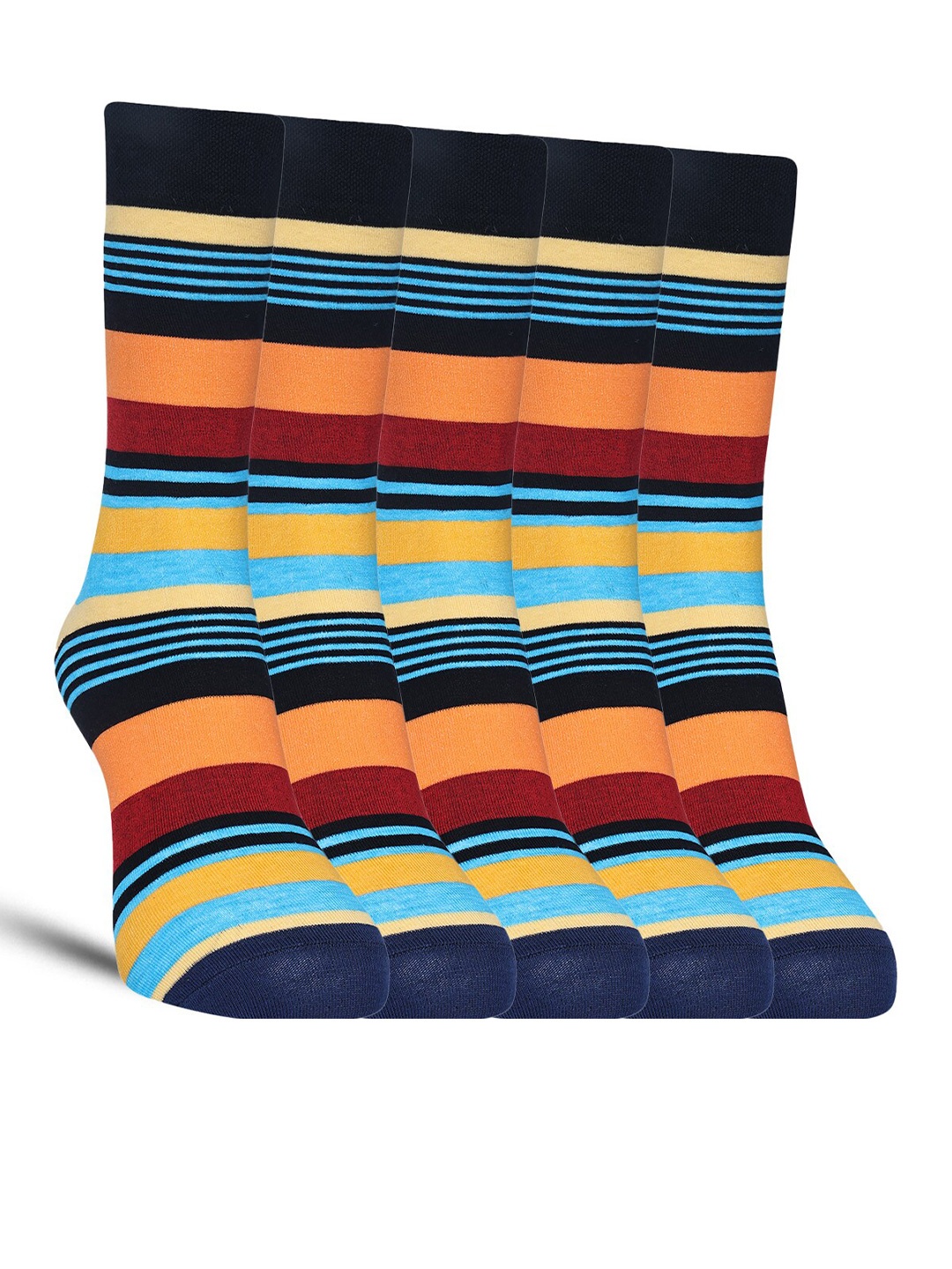 

Dollar Socks Men Pack Of 5 Cotton Striped Calf Length Socks, Black