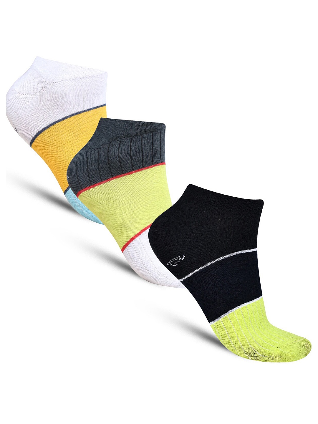 

Dollar Socks Pack Of 3 Cotton Colourblocked Shoe Liner Socks, Yellow