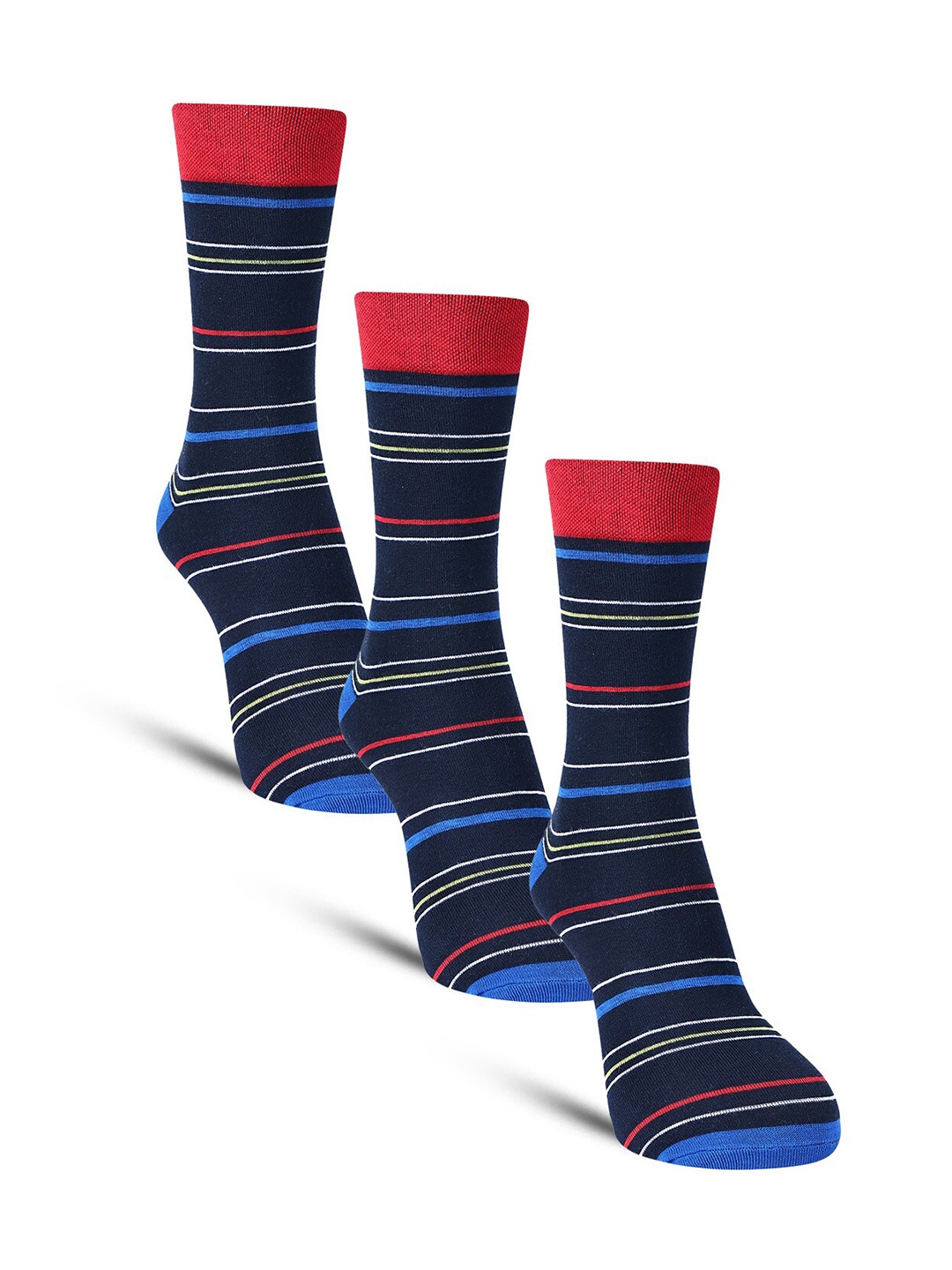 

Dollar Socks Men Pack Of 3 Striped Cotton Calf Length Socks, Black