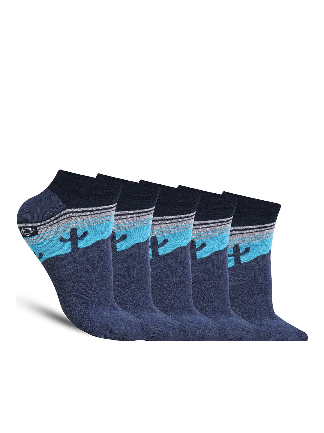 

Dollar Socks Men Pack Of 5 Patterned Cotton Ankle-Length Socks, Blue