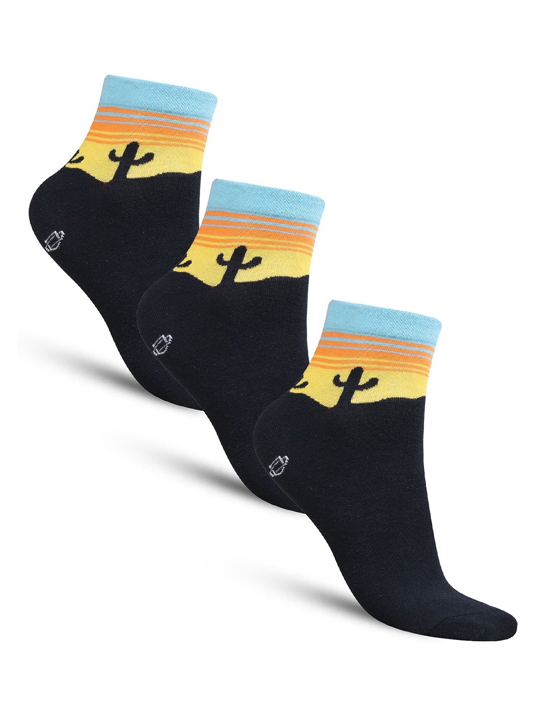 

Dollar Socks Men Pack Of 3 Patterned Cotton Ankle Length Socks, Black