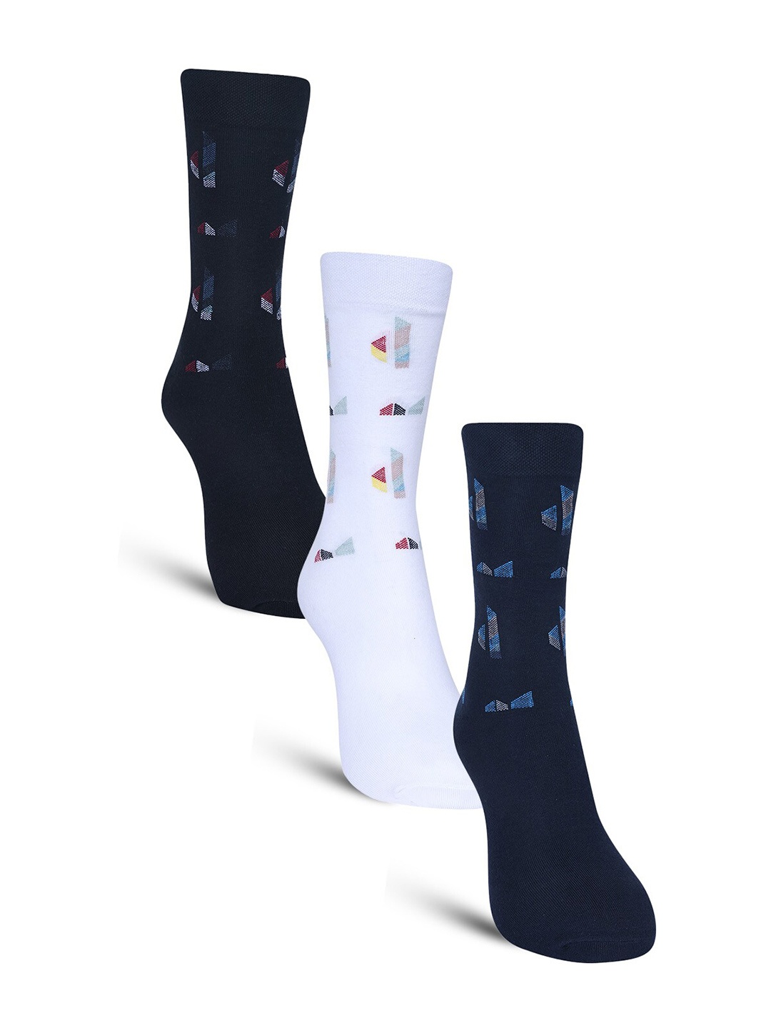 

Dollar Socks Men Pack Of 3 Patterned Cotton Calf-Length Socks, Black