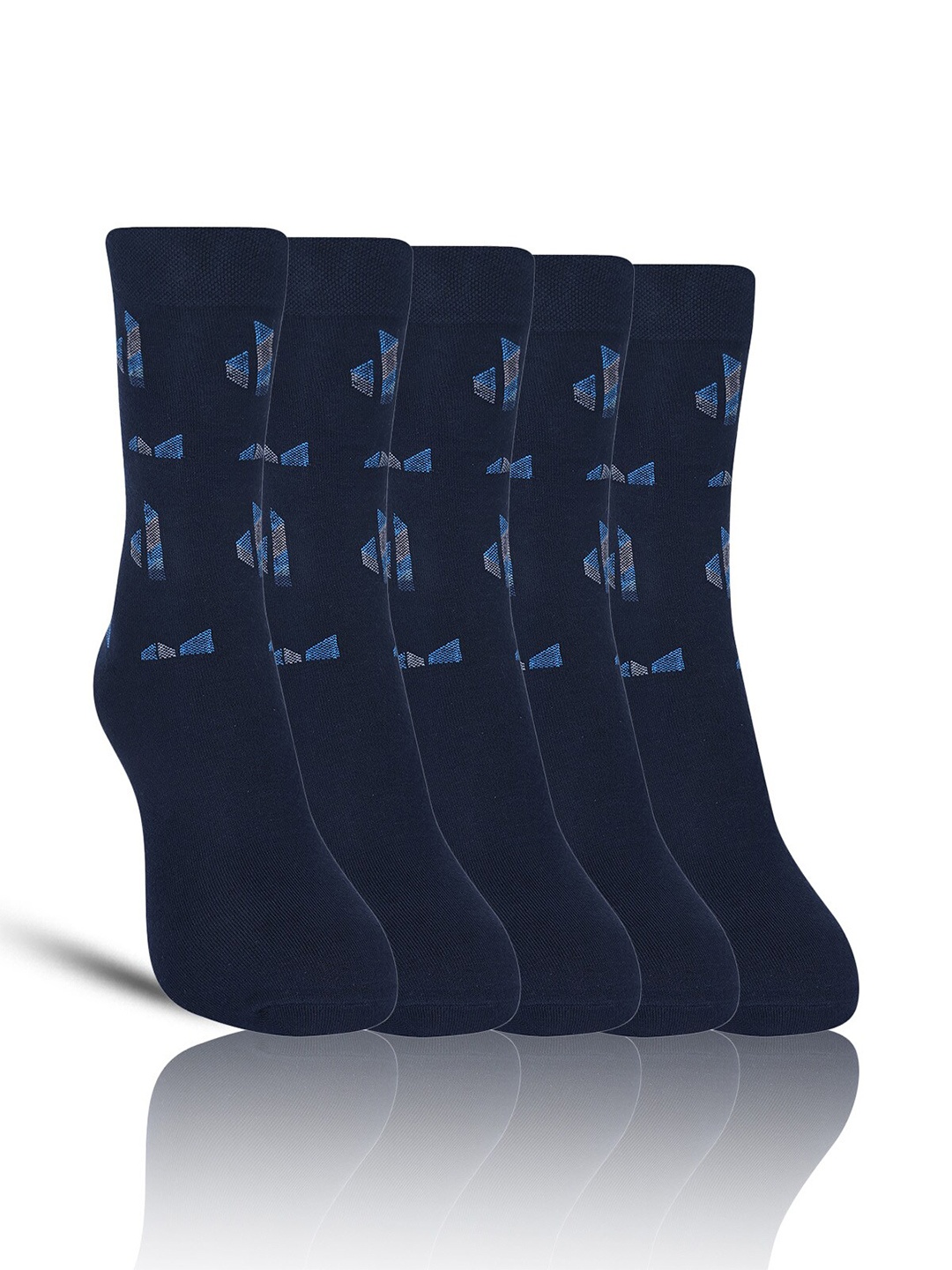 

Dollar Socks Men Pack Of 5 Patterned Cotton Calf-Length Socks, Blue