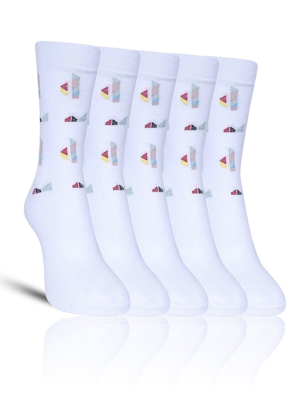 

Dollar Socks Men Pack Of 5 Patterned Cotton Calf Length Socks, White