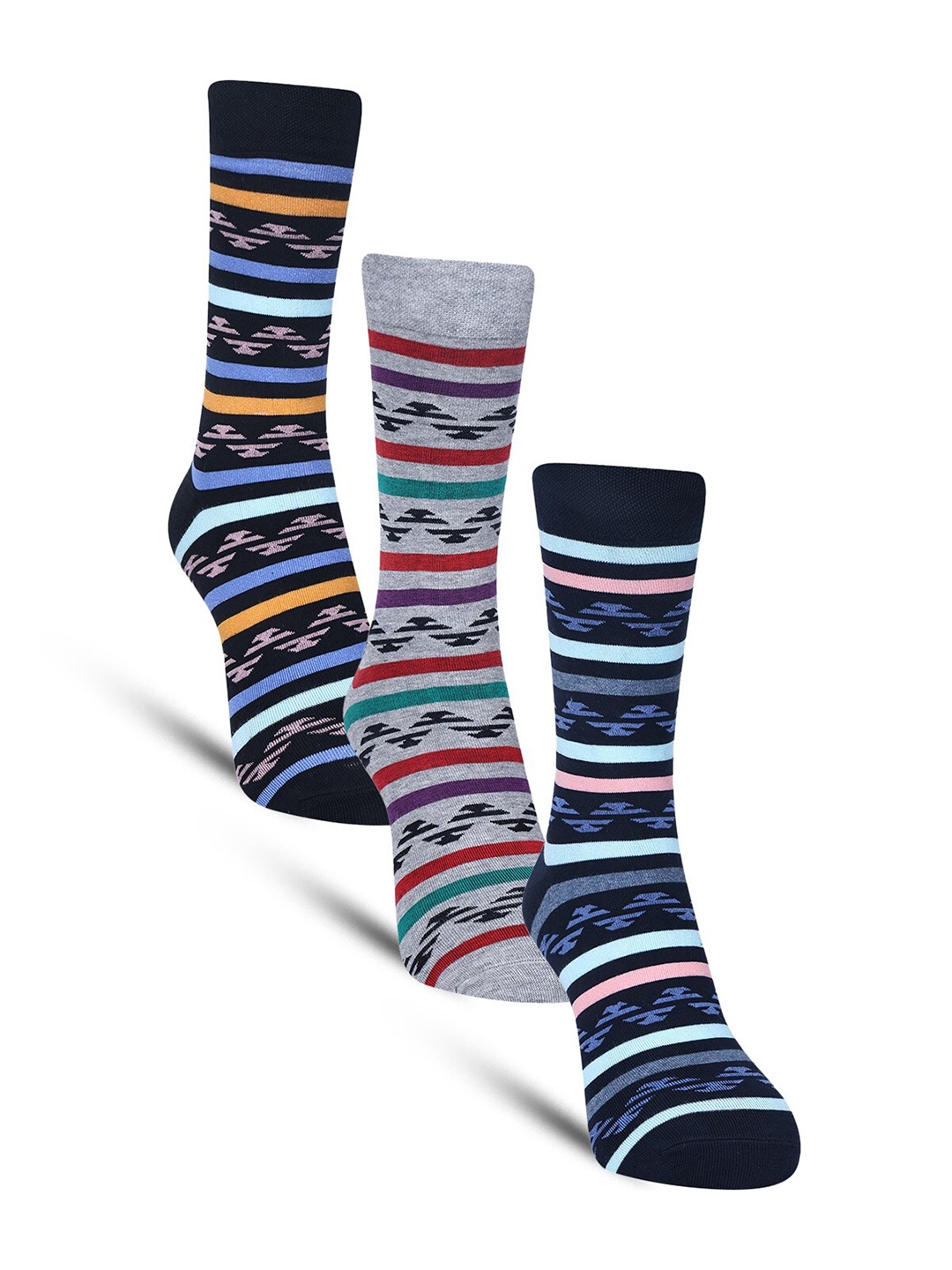 

Dollar Socks Men Pack Of 3 Patterned Cotton Calf-Length Socks, Grey