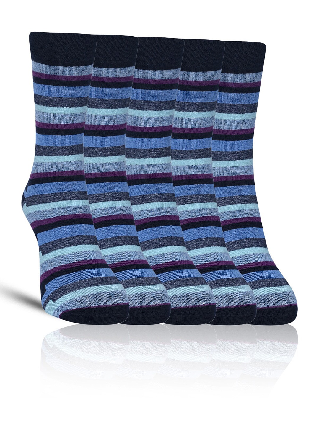 

Dollar Socks Men Pack Of 5 Striped Cotton Calf-Length Socks, Blue