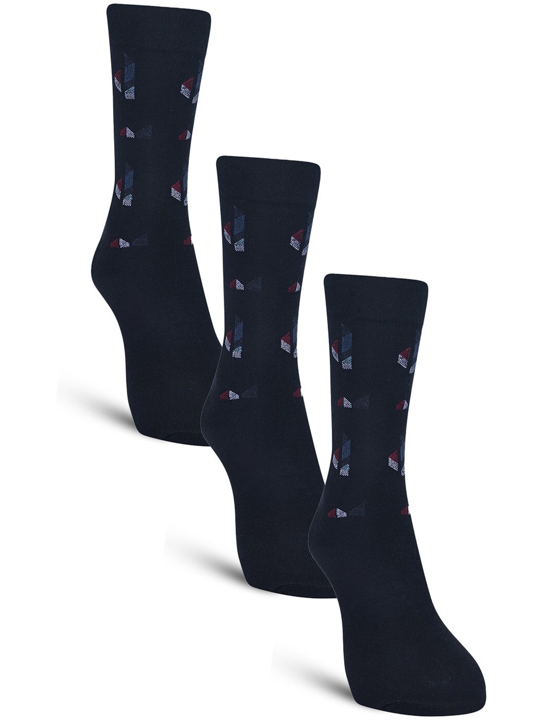 

Dollar Socks Men Pack Of 3 Patterned Cotton Calf-Length Socks, Black