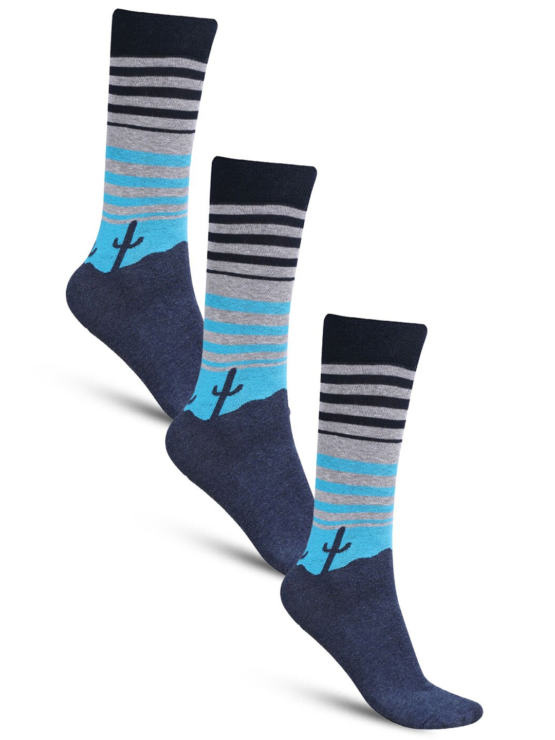 

Dollar Socks Men Pack Of 3 Patterned Cotton Calf-Length Socks, Blue