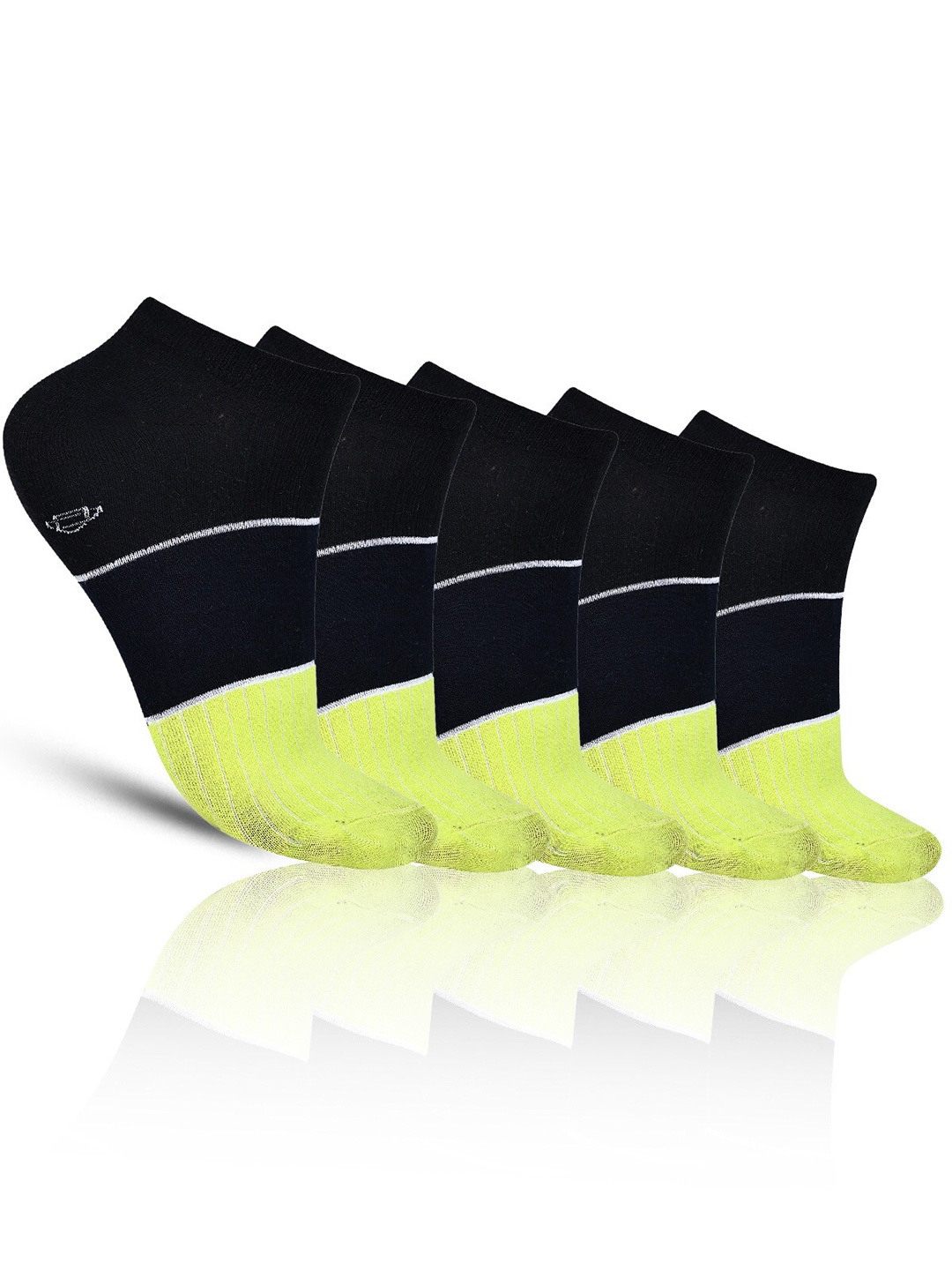 

Dollar Socks Men Pack of 5 Colourblocked Cotton Shoe Liner-Length Socks, Black