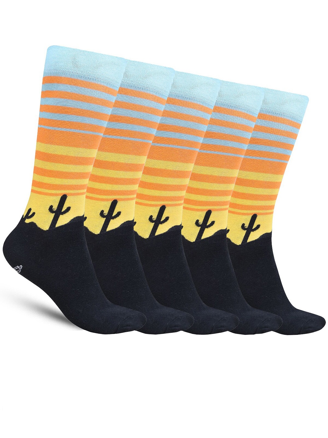 

Dollar Socks Men Pack Of 5 Patterned Cotton Calf-Length Socks, Black