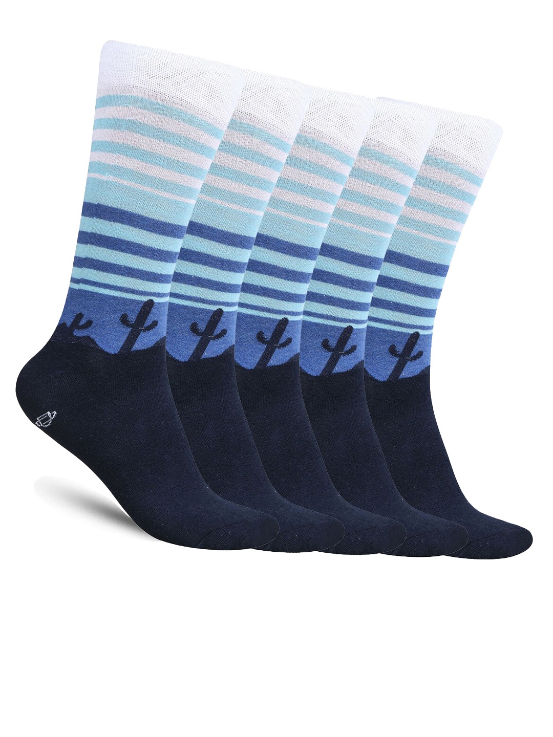 

Dollar Socks Men Pack of 5 Striped Cotton Calf Length Socks, Blue