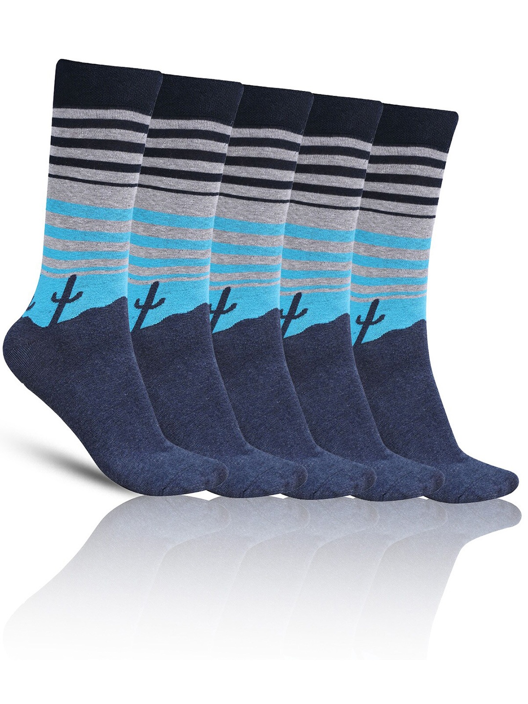 

Dollar Socks Men Pack Of 5 Patterned Calf-Length Socks, Blue