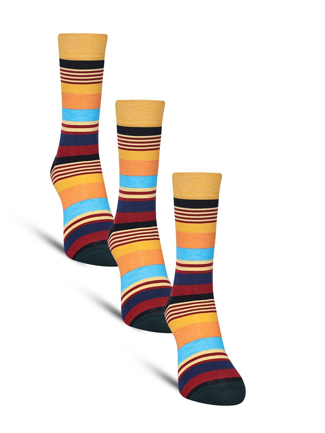 

Dollar Socks Men Pack Of 3 Striped Cotton Calf Length Socks, Yellow