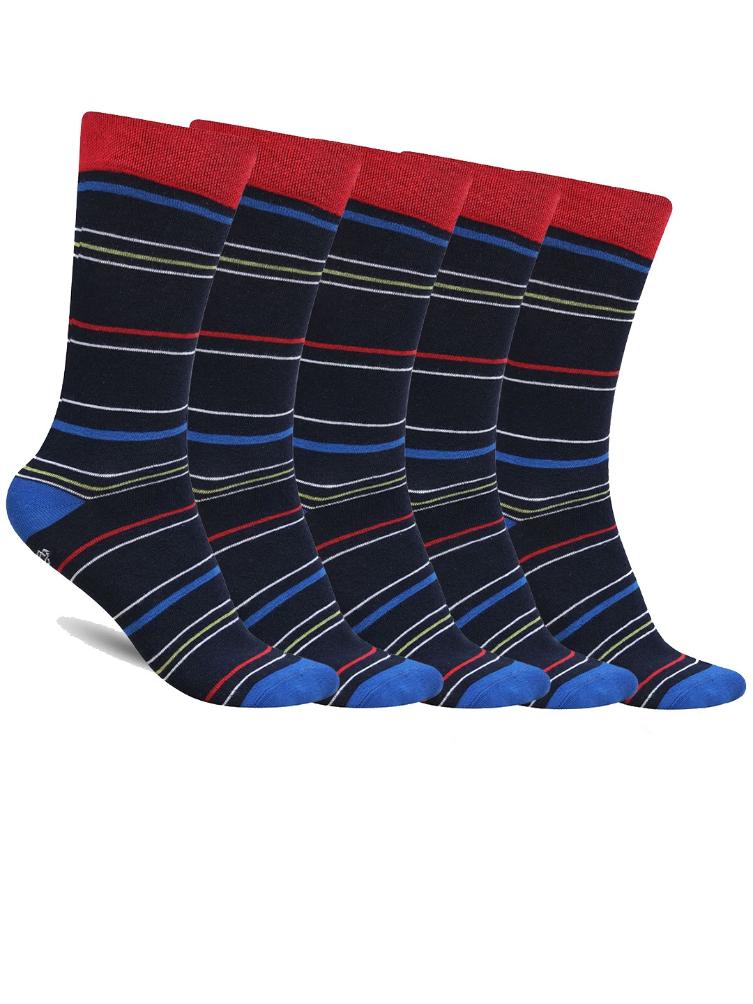 

Dollar Socks Men Pack of 5 Striped Cotton Calf-Length Socks, Navy blue