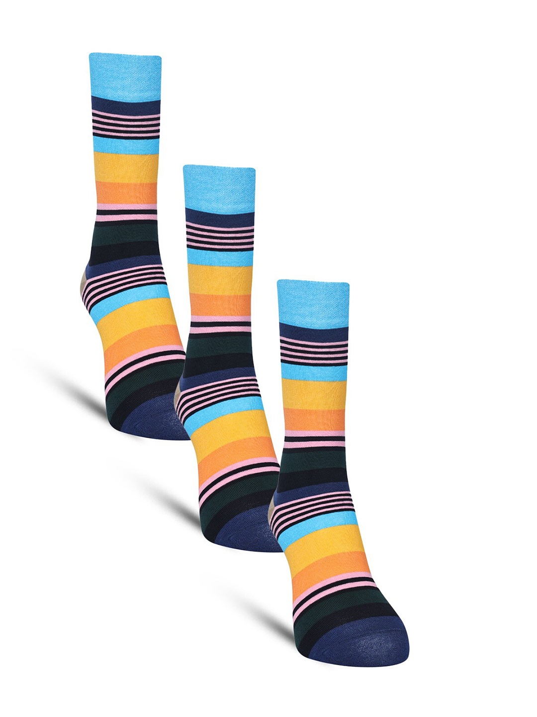 

Dollar Socks Men Pack Of 3 Patterned Cotton Calf-Length Socks, Blue
