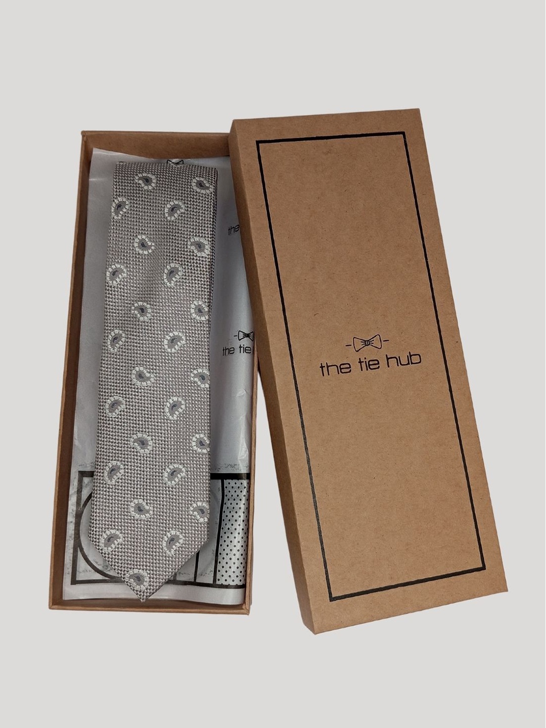 

The Tie Hub Men Paisley Woven Design Silk Broad Tie, Grey