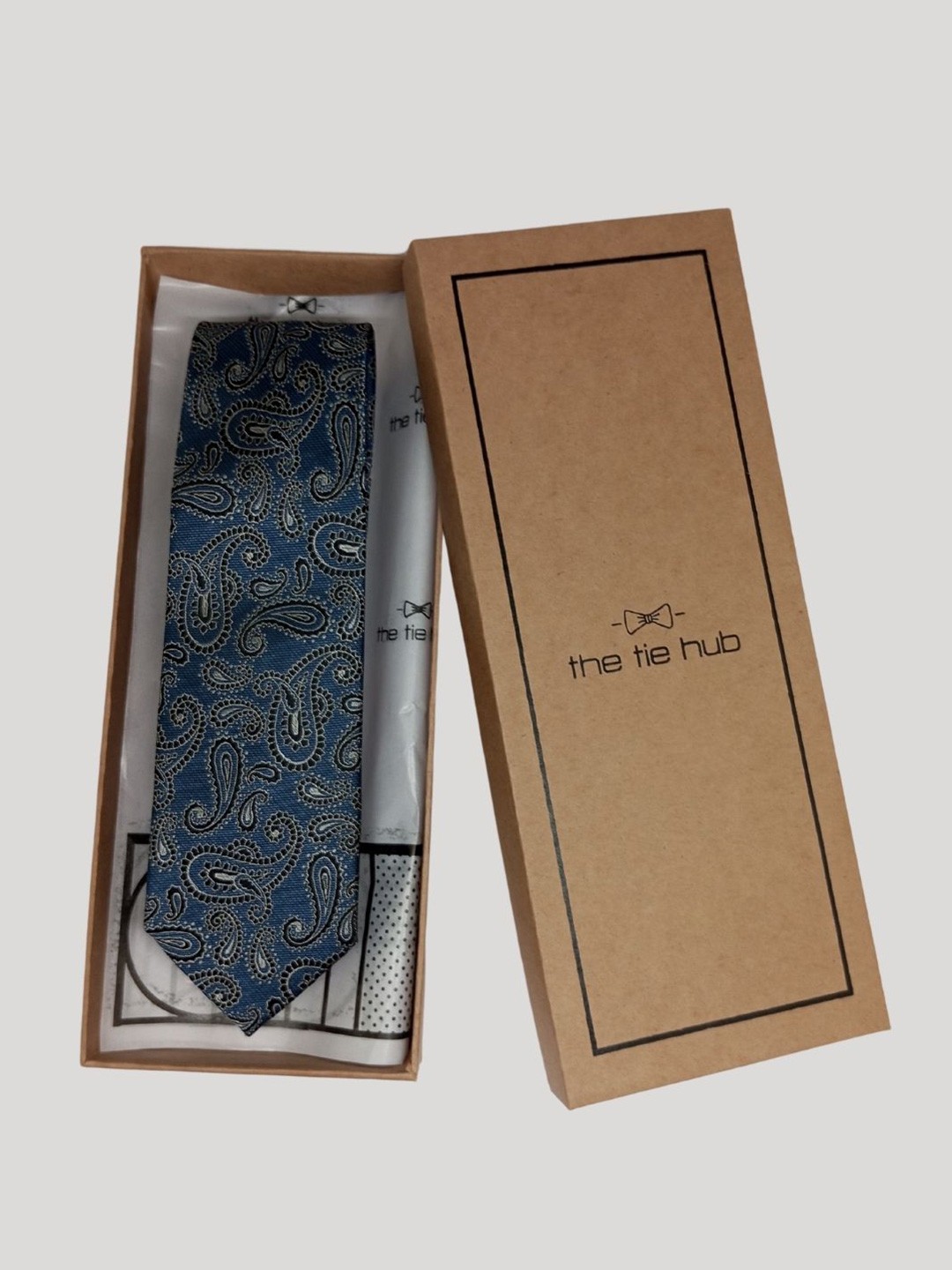 

The Tie Hub Men Classic Paisley Woven Design Silk Broad Tie, Blue